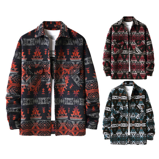 Chaqueta Camisa de Lana a Cuadros Estilo Étnico para Hombre