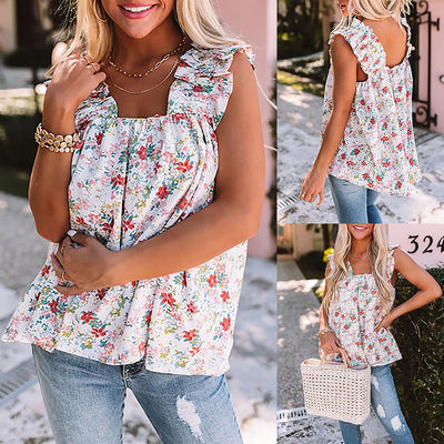 Blusa Floral Suelta con Escote Cuadrado sin Mangas para Mujer - Image 11