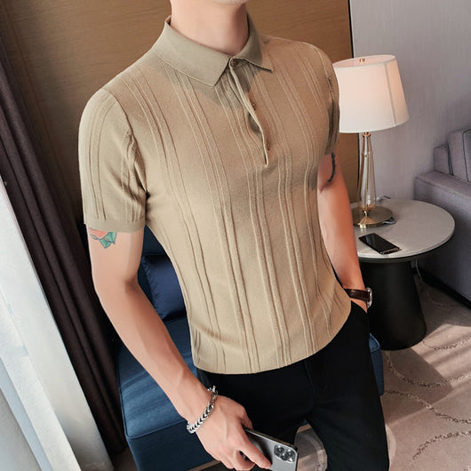 Polo Tejido de Manga Corta para Hombre con Textura y Elasticidad - Image 4