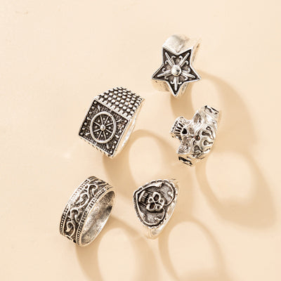 Set de 5 Anillos Hip-hop Punk Calavera Estrella y Amor para Halloween - Image 6