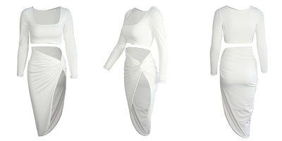 Vestido de Dos Piezas con Hombros Descubiertos y Pliegues Elegantes - Image 15