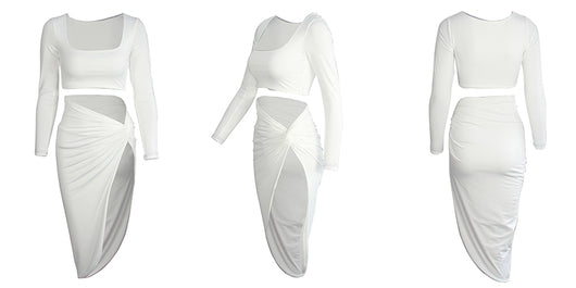 Vestido de Dos Piezas con Hombros Descubiertos y Pliegues Elegantes - Image 15