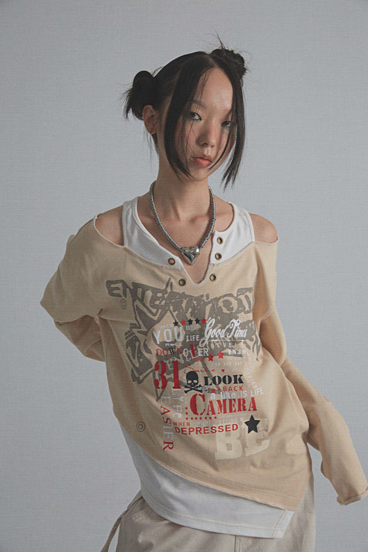 Blusa Vintage Efecto Capas con Estampado y Mangas Largas - Image 23