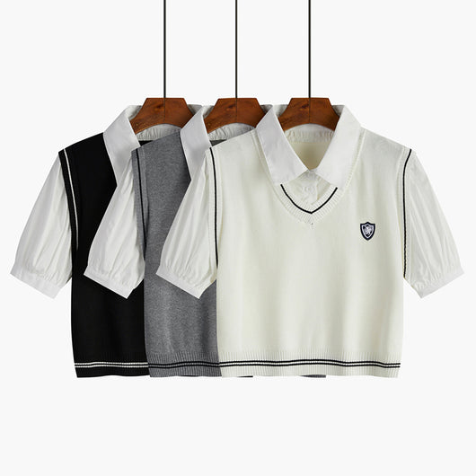 Suéter Tejido Tipo Polo con Efecto Dos Piezas para Mujer - Image 7