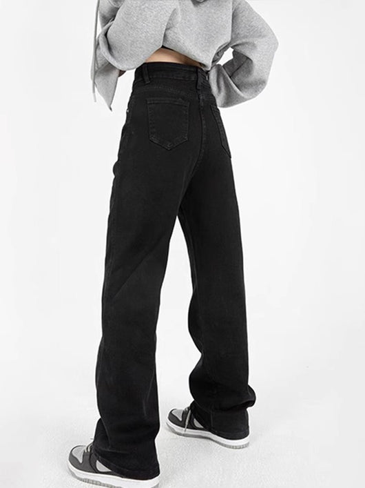 Pantalones Vaqueros Talle Grande Cintura Alta Pierna Ancha Negro - Image 4