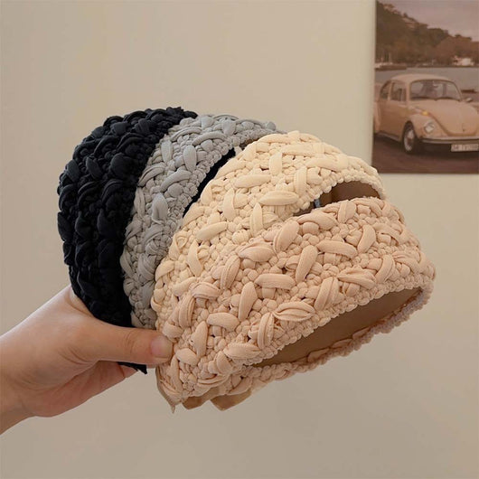 Diadema Vintage Tejida Ancha con Calavera - Banda Elástica Sensible a la Presión