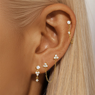 Aretes de Plata Esterlina 925 con Zirconia Geométrica y Borla para Uso Diario - Image 18