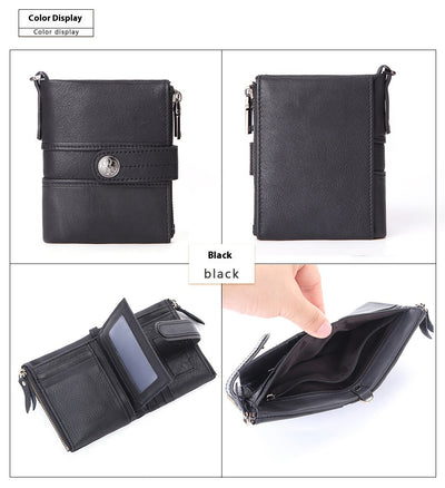 Billetera de Cuero Genuino con Cierre y Hebilla Retro para Hombre - Image 8
