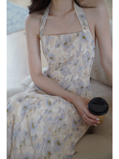 Vestido Chifón Escote Halter con Estampado Acuarela y Espalda Abierta - Image 2