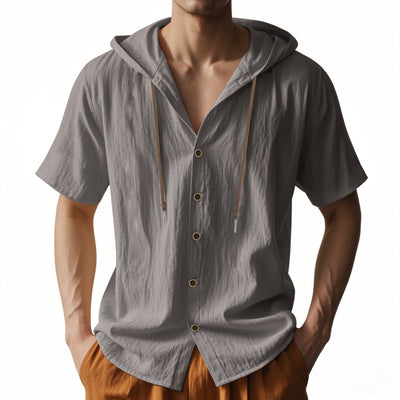 Camisa Suelta con Capucha y Manga Corta para Hombre - Image 47