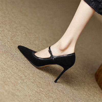Zapatos de Tacón Stiletto en Cuero Genuino con Punta Fina y Hebilla - Image 7