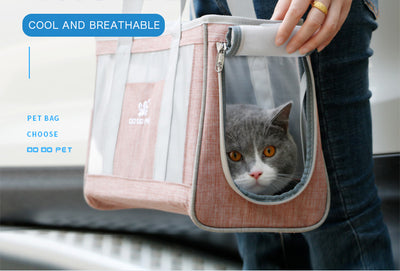 Navy blue portable pet carrier bag with mesh windows, top handles, and a side pocket for small dogs or cats. - Image 12