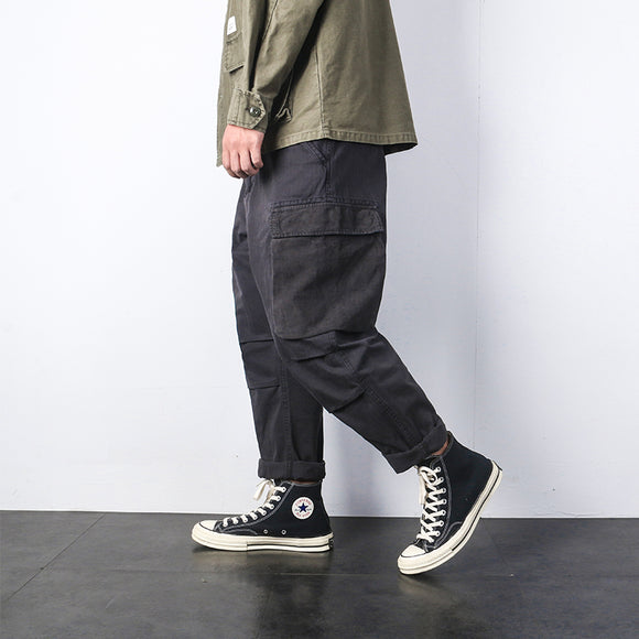 Pantalones Cargo Sueltos Retro Japoneses con Bolsillos Grandes Estilo Militar