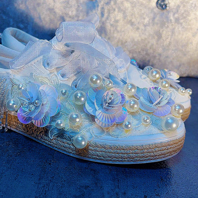 Zapatos Casuales de Lona para Mujer con Perlas y Strass Primavera - Image 3