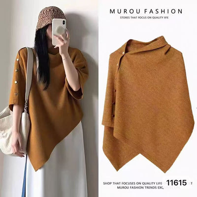 Poncho Capa Tejida Suelta para Mujer - Diseño Liso y Versátil - Image 12