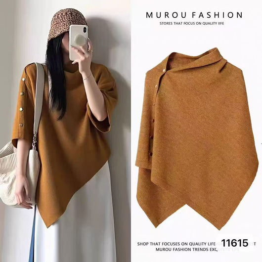 Poncho Capa Tejida Suelta para Mujer - Diseño Liso y Versátil - Image 12