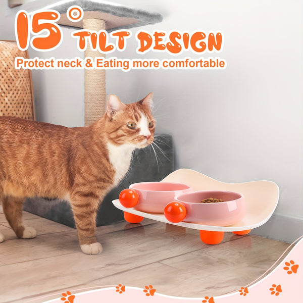 Comedero Elevado Doble para Gatos y Perros Pequeños - Cerámica con Soporte Antideslizante
