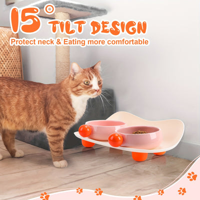 Comedero Elevado Doble para Gatos y Perros Pequeños - Cerámica con Soporte Antideslizante