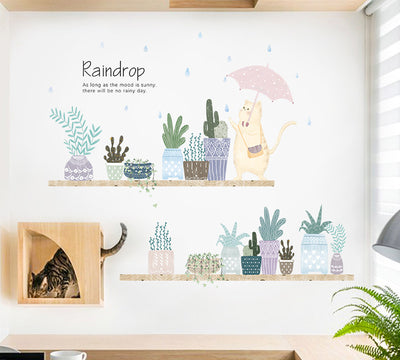 Cartoon cat wall sticker featuring multiple playful cats, one reaching for a fish, with "I LOVE FISH" text. - Image 34