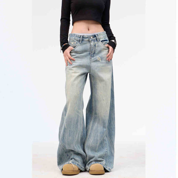 Pantalones Jeans Baggy Rotos Estilo Retro Lavado Vintage