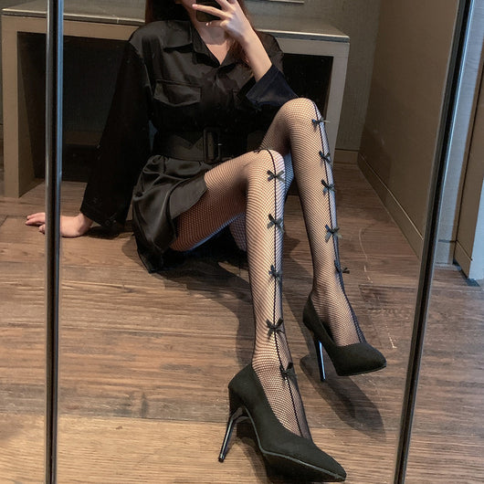 Medias de Encaje Sexy con Moño Negro - Image 5