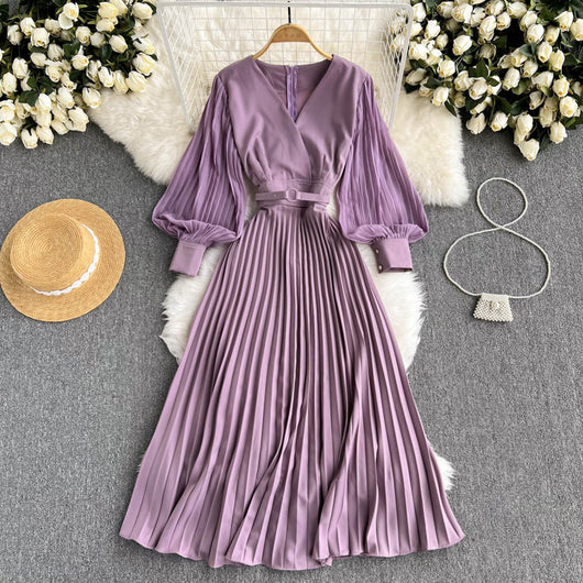 Vestido Retro Francés Escote V Cintura Ajustada Hermana Real - Image 5