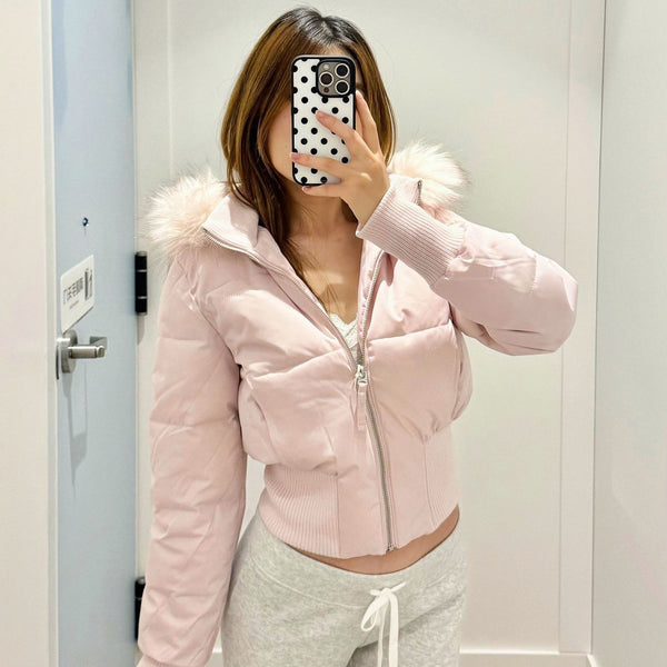 Chaqueta Corta Retro Americana con Cuello de Pelaje para Mujer - Image 7
