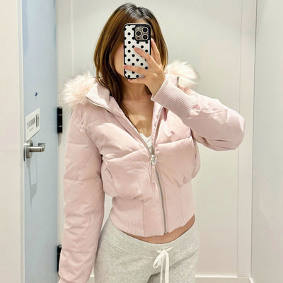 Chaqueta Corta Retro Americana con Cuello de Pelaje para Mujer - Image 7