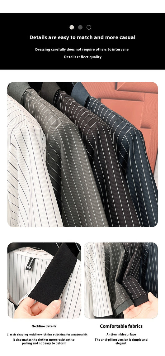 Polo de Seda Helada a Rayas - Camisa Business Casual para Hombre Maduro - Image 12