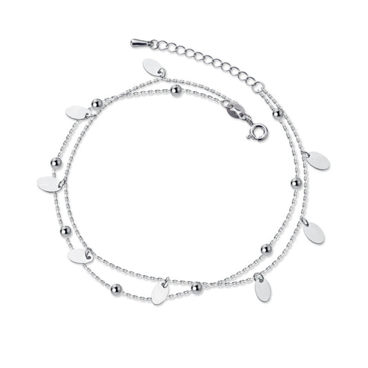 Pulsera Tobillera Plata S925 Doble Capa Diseño Minimalista Ovalada Brillante - Image 2