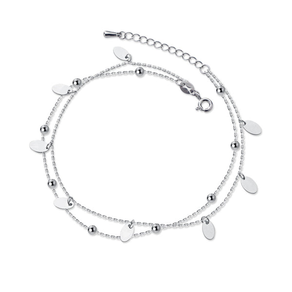 Pulsera Tobillera Plata S925 Doble Capa Diseño Minimalista Ovalada Brillante - Image 2
