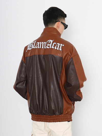 Chaqueta de Cuero con Patchwork Contrastante y Detalles Bordados - Image 20