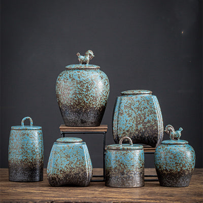 Recipiente de Té Cerámica Azul con Horno Decorativo