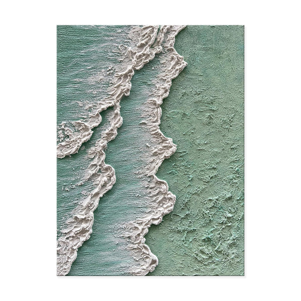 Cuadro Abstracto Olas del Océano - Pintura al Óleo Texturizada Wabi Sabi Verde y Crema - Image 5