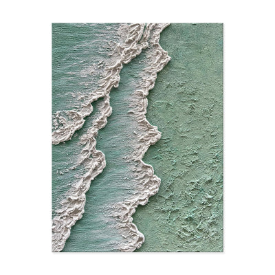 Cuadro Abstracto Olas del Océano - Pintura al Óleo Texturizada Wabi Sabi Verde y Crema - Image 5