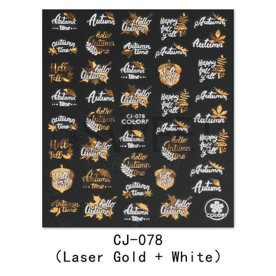 Stickers de Uñas 3D Adhesivos Hoja de Arce Dorada Láser con Letras - Image 11