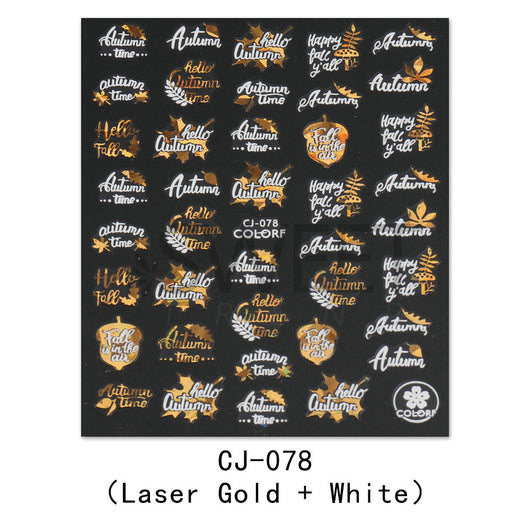 Stickers de Uñas 3D Adhesivos Hoja de Arce Dorada Láser con Letras - Image 11
