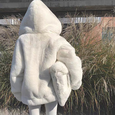 Abrigo de Piel Sintética para Mujer con Capucha - Sudadera Suelta Invierno Joven - Image 10