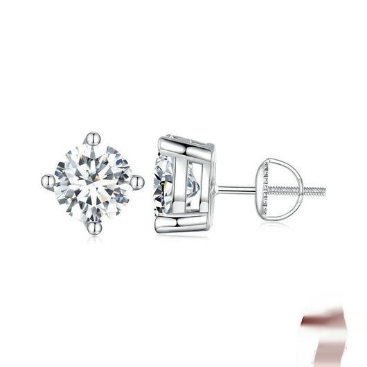 Aretes de Plata Esterlina S925 con Baño de Oro Blanco y Cuatro Garras - Image 12