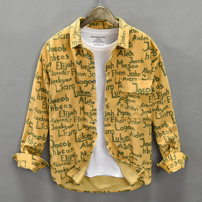 Camisa de Algodón Manga Larga con Letras en Pana