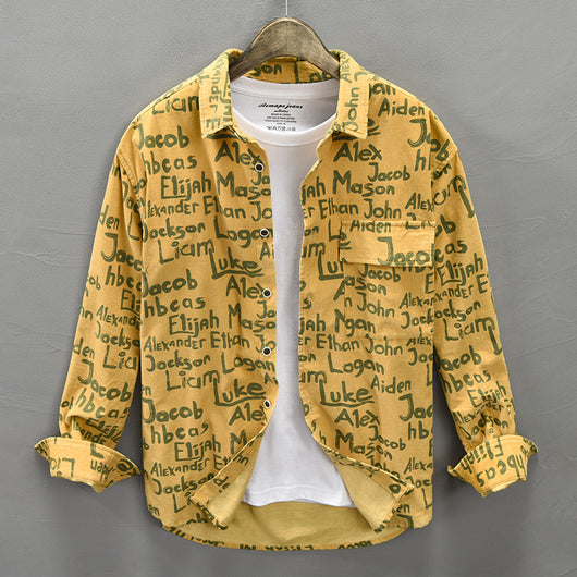 Camisa de Algodón Manga Larga con Letras en Pana