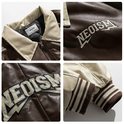 Chaqueta de Cuero PU Estilo Retro Americano con Letras Bordadas para Hombre - Image 4