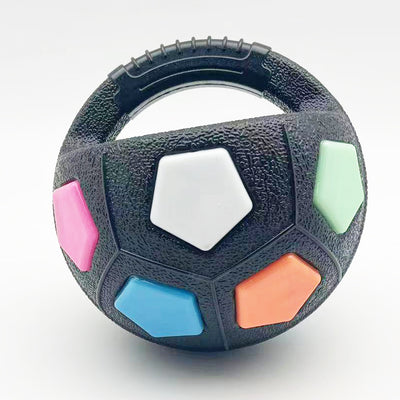 Black and white soccer ball dog toy with a textured handle, designed for interactive play and self-amusement. - Image 13