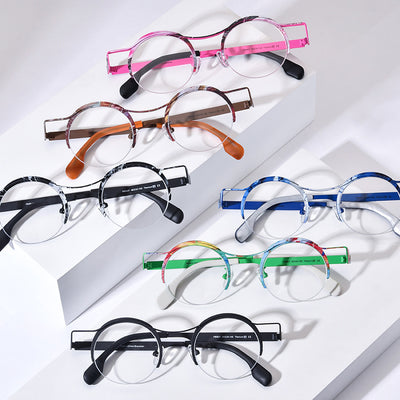 Gafas Redondas para Miopía en Titanio Ultraligero con Cristales de Color