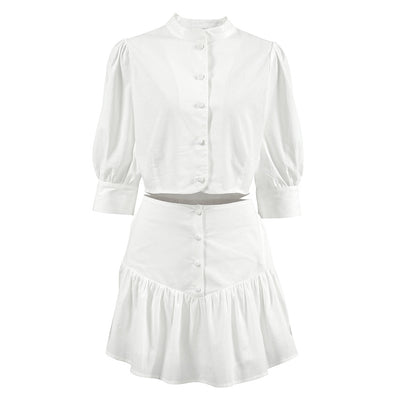 Conjunto Dos Piezas Falda Corta y Blusa de Manga Linterna para Mujer - Image 5