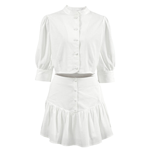 Conjunto Dos Piezas Falda Corta y Blusa de Manga Linterna para Mujer - Image 5