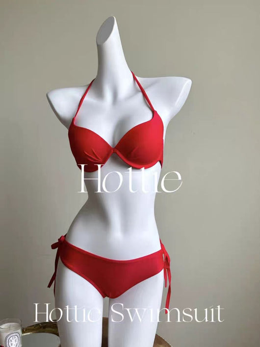 Vibrant blue push-up halter bikini swimsuit with tie-side bottoms, perfect for beach vacations. - Image 13