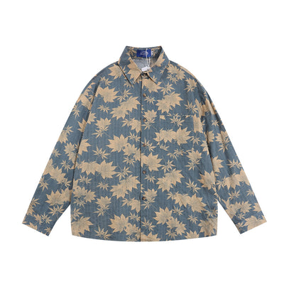 Camisa Manga Larga Estampado Hoja de Arce Hombre Estilo Japonés Primavera Otoño - Image 5