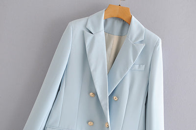 Traje Azul Metalizado de Doble Botonadura - Corte Midi Elegante - Image 7