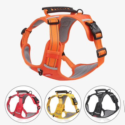 Orange no-pull dog harness with reflective strips, adjustable buckles, and a top handle for training and outdoor use. - Image 13